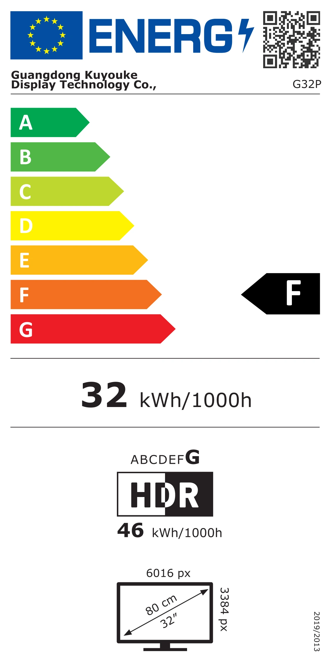 Étiquette énergétique de l'Union européenne du Kuycon G32P, classe F