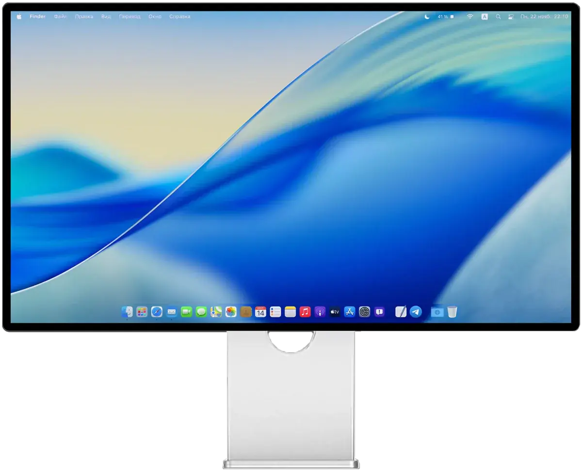 Kuycon G32P, écran 6K de 32 pouces (6144 × 3456, 223 PPI) à dalle LG Nano IPS Black, affichant le bureau de macOS