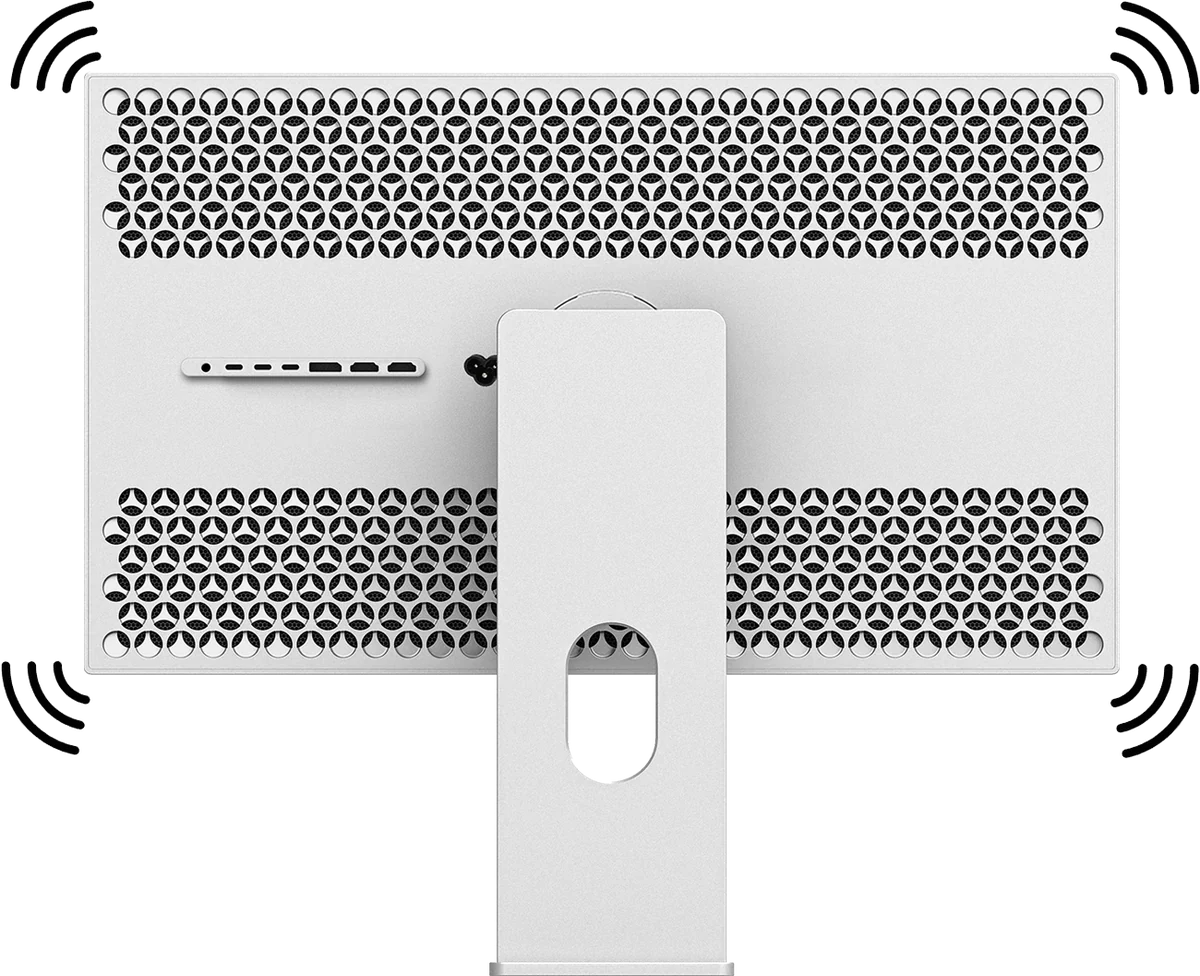 Dos du Kuycon P32T perforé avec ses haut-parleurs intégrés