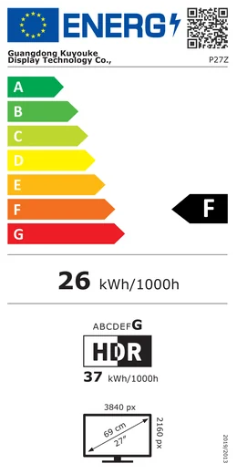 Étiquette énergétique de l'Union européenne du Kuycon P27Z, classe F