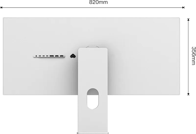 Schéma du dos de l'écran Kuycon W34KB avec ses cotes : 820 mm de large et 356 mm de haut sans le pied